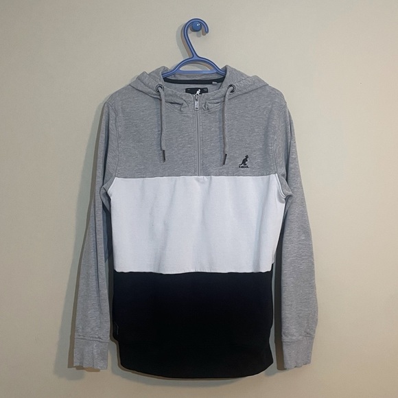 Kangol 3 Toned Striped Hoodie Collar Zipper Front/Back Logo | BLACK/WHITE/GRAY - Picture 2 of 10